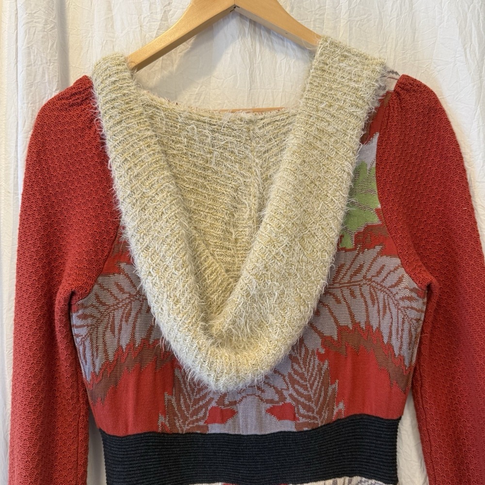 Anthropologie Lia Molly New Orleans Holiday Fern Hooded Cardigan XS Boho Artsy - Picture 12 of 14